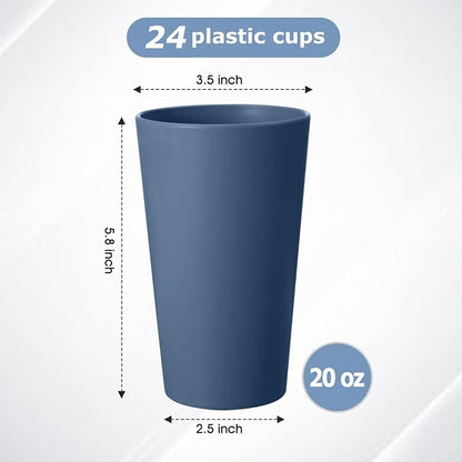 HEYCOME 24 Pcs Unbreakable Plastic Cups Set, 20 oz Reusable Plastic Cups, Stackable Water Tumblers, Drinking Cup for Kitchen, Outdoor, BPA-free, Dishwasher Refrigerator and Microwave Safe, Dark Blue