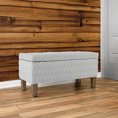 Kinfine K6384Np-F2244 Geometric Patterned Fabric Upholstered Wooden Bench with Hinged Storage, Large, Gray and Brown