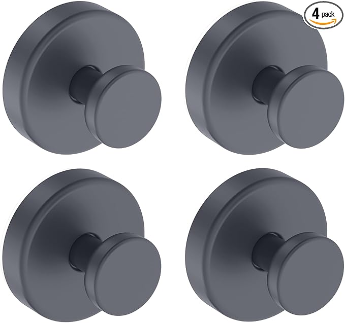 Bntuk Suction Cup Hooks for Shower, Removable Towel Hooks for Bathroom Window Glass Door Wall, Bath Robe Looafh Hook for Hanging - 4 Pack, Grey