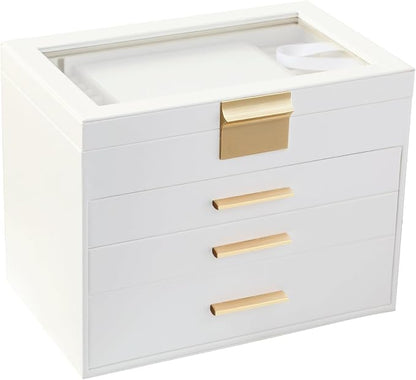 BOOVO Jewelry Boxes for Women, White and Black 6 Layer Large Jewelry Box for Necklace, Bracelet, Earrings, Rings Storage, Jewelry holder Organizer for Girls Gift (Clear White, 4 layer)