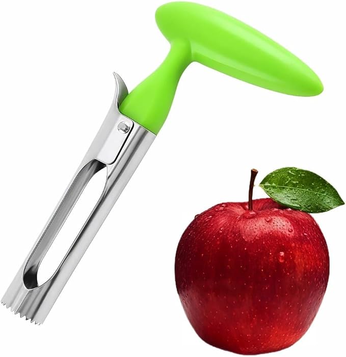 Premium Stainless Steel Apple Corer - Easy Use & Dishwasher Safe, Multi-Fruit Core Remover with Ergonomic Handle for Apples, Pears, Tomatoes & Cupcakes | Durable Kitchen Tool (Green)