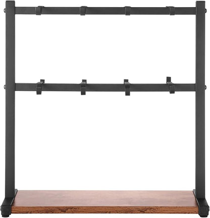 VEVOR Coffee Mug Holder for Countertop, 16 Hooks Coffee Cup Holder with Storage Base, 2 Tier Mugs Tree Rack Carbon Steel & Wood Mug Display Stand, for Coffee Bar Home Storage and Display