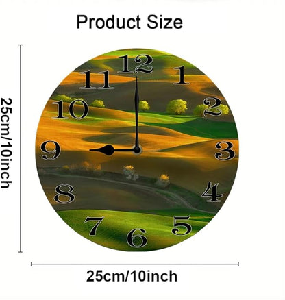 Lawn Scenery Wall Clock 10 Inch Silent Non Ticking Battery Operated Wooden Modern Office Simple Minimalist Clock Decorative for Kitchen Home Bathroom Living Room