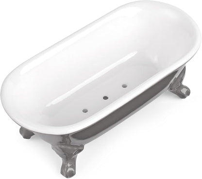6.5" Ceramic Mini Decorative Clawfoot Bathtub Bar Soap Dish, Kitchen Sponge Holder and Shower Tray for Bathroom, 1 Pack(Stone Gray)