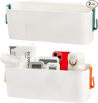 Yopay 2 Pack Bedside Caddy Organizer, Plastic Bunk Bed Shelf, Dorm Bedside Holder, Multi Storage Pocket Holder for Kids Loft Bed Rail Rv Bathroom College with Hook