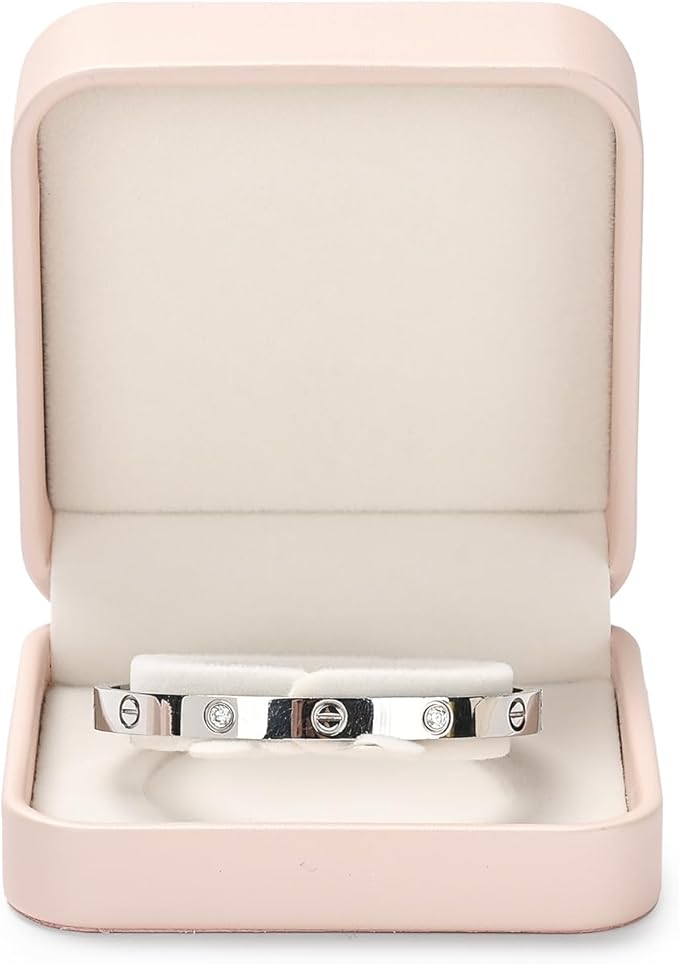Leather Bracelet Gift Box Bangle Holder Jewelry Gift Box Velvet Interior Jewellry Storage Case for Proposal Engagement Wedding Day Valentine's Day (Pink)