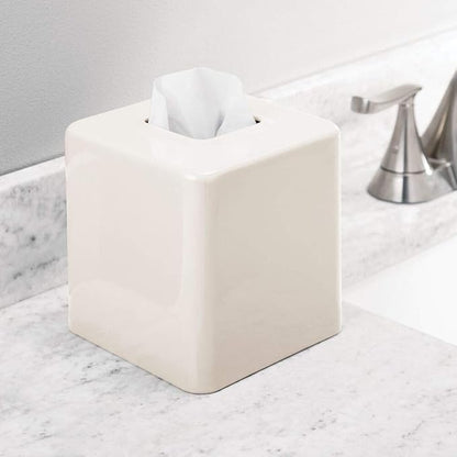 mDesign Metal Square Tissue Box Cover, Modern Facial Paper Holder - Accessories for Bathroom Vanity Countertop, Bedroom Dresser, Night Stand, Desk, Office, End Table - Unity Collection - Cream/Beige