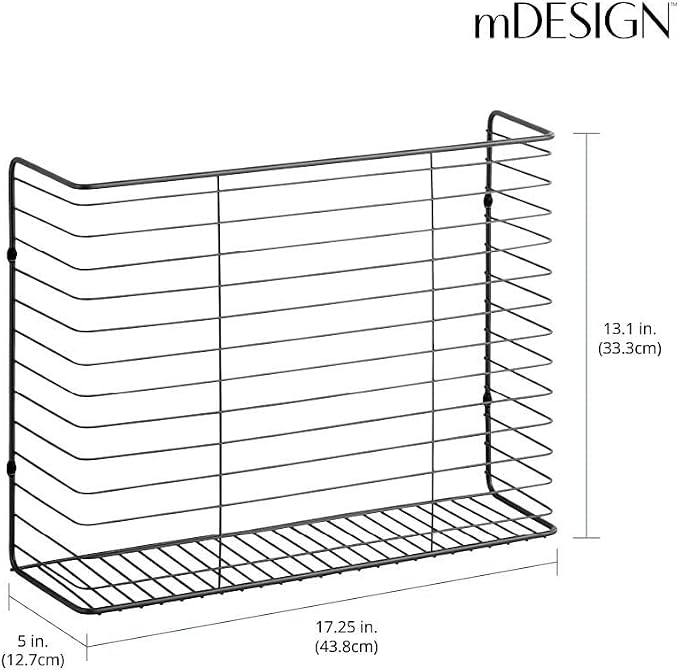 mDesign Portable Metal Farmhouse Wall Decor Angled Storage Organizer Basket Bin for Hanging in Kitchen/Pantry - Store Plastic Bags, Foils, Oils, Sandwich Bags - Black