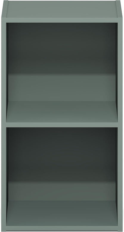 Furinno PASIR Book Shelf, 2-Tier Modern Bookshelf, Open Shelves Bookcase 9 x 12 x 21, for Living Room, Bedroom, Home Office, Sage Green