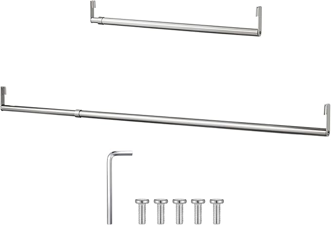 Threehoney Expandable Closet Rod for Wire Shelf Hanging Clothes Adjustable Heavy Duty Closet Hanging Rod Extender Heavy Duty Hanger Bar Metal Poles for Wardrobes Hanger, 1 Pack(36-60 Inch,Silver)