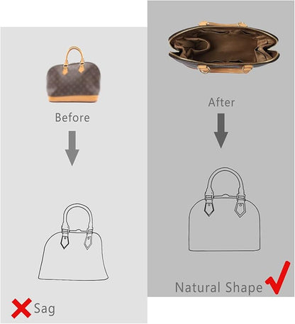 ZTUJO Purse Organizer Insert For Handbags, Silk Purse Organizer with Zipper, Silky Smooth, Bag Organizer For Speedy Neverfull Tote,onthego,Artsy, 6 Sizes(Medium, Silky Brown)