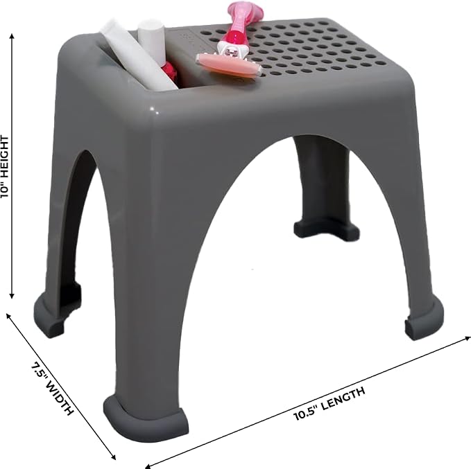 Easy Reach Foot Rest for Shower & Pedicures – Safe Non-Slip Stool for Shaving Legs, Foot Care, Nail Polish & Grooming – Small, Stackable, Drainable Pocket, Rubber Feet – Made in USA