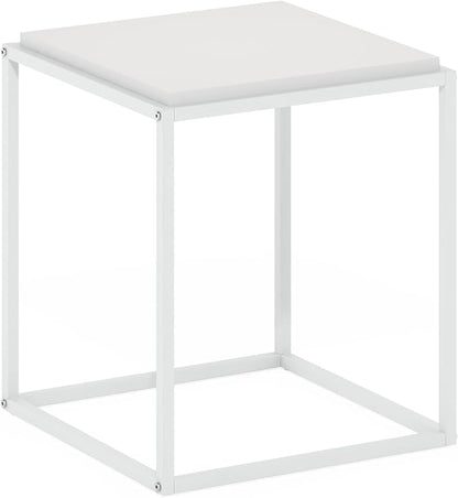 Furinno Moretti Side Table, 1-Tier Stackable Metal Frame End Table, Night Stand, Bedside Table, Toolless Assembly, for Living Room, Bedroom, Solid White