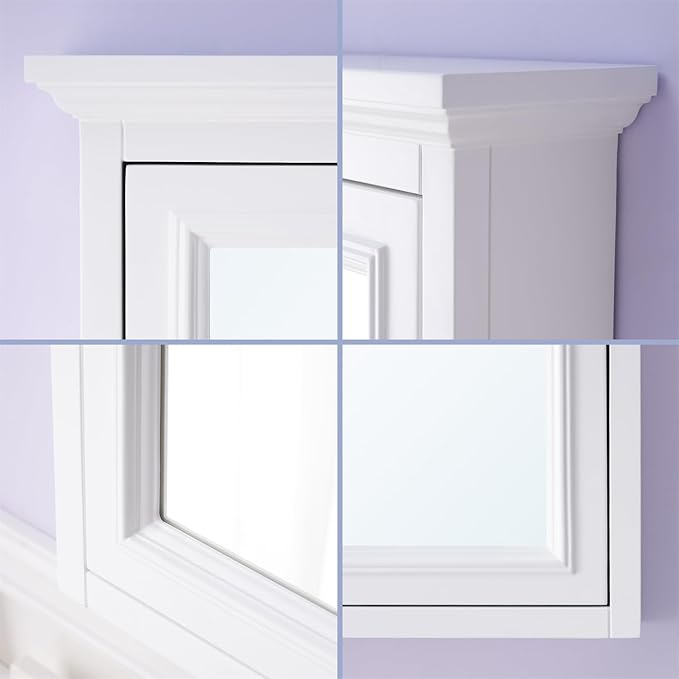 WELLFOR 24 x 30-in Bathroom Cabinet with Double-Side Mirrors, Wall Mounted Wood Mirror Storage Cabinet with 1 Soft-Close Door/2 Solid Wood Shelves, Anti-Fog Glass, Single Left Opening, White