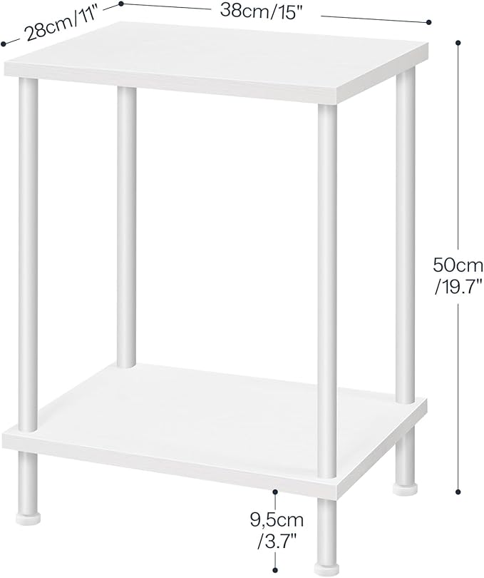 HOOBRO End Table, Small Side Table, Nightstand with 2-Layer Storage Shelves, Sofa Table for Small Spaces, Living Room, Bedroom, Stable Frame, Easy Assembly, White WW09BZ01