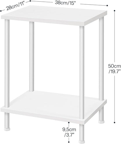 HOOBRO End Tables Set of 2, Small Side Table, Nightstand with 2-Layer Storage Shelves, Sofa Table for Small Spaces, Living Room, Bedroom, Stable Frame, Easy Assembly, White WW09BZP201