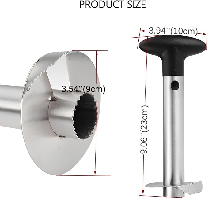Pineapple Corer Stainless Steel Pineapple Corer Slicer Manual Pineapple Core Remover Cutter with Serrated Tips Black