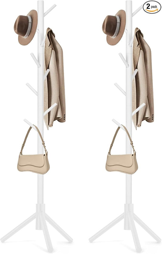 WANGMUXIA 2 PCS Coat Rack, Freestanding Coat Rack with 8 Hooks and 3 Adjustable Size Tree Coat Racks for Bedroom, Hallway, Entrance, Office, for Hats, Coats, Scarves, Handbags