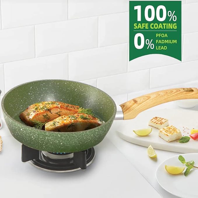 Kitchen Academy Non Toxic Pots and Pans Set Non Stick - 12 Piece Induction Cookware Sets, Green Granite Nonstick Cooking Pot and Pan Set, PFOA&PFOS Free