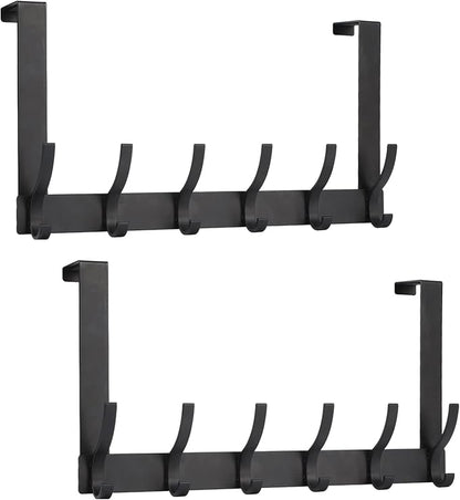 Optish Over The Door Hooks, Door Hanger Hooks for Hanging, Over The Doors Towel Racks for Bathroom with 12 Coat Hook, Coat Rack Bathroom Accessories（2 Pack, Black）
