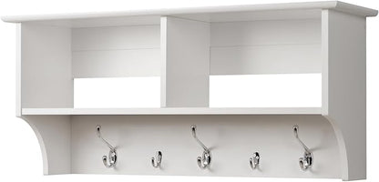 Prepac 36" Contemporary Wall Mounted Coat Rack, Coat Hooks Wall Mount with 2 Shelves, Ideal for Hallway or Entryway Hanging Solution, 11.5"D x 36"W x 16.5"H, White