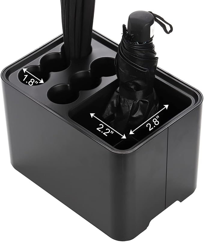 Elsjoy Black Umbrella Stand, Entryway Umbrella Organizer, Compact and Efficient with Removable Drip Tray, Holds 10 Umbrellas
