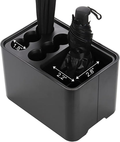 Elsjoy Black Umbrella Stand, Entryway Umbrella Organizer, Compact and Efficient with Removable Drip Tray, Holds 10 Umbrellas
