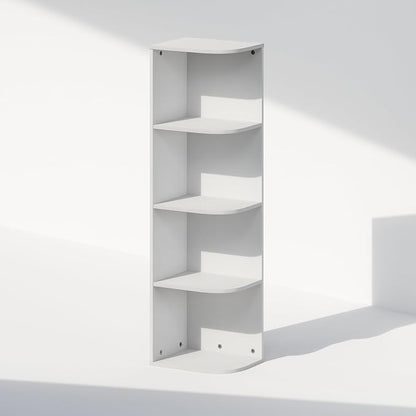 Furinno Reed Corner Shelf, 4-Tier Corner Bookshelf, Book Shelf, Corner Shelves, Storage Rack, for Organization and Storage, Home Office, Living Room, White