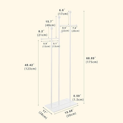 Freestanding Coat Rack with Marble Base Heavy Duty Clothes Rack Metal Coat Tree Stand Hat Rack for Corner Bedroom Entryway Living Room Hotel 19.69 x 11.02 x 68.9 Inches (White)