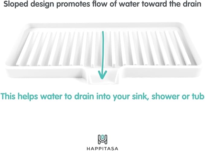 Happitasa Silicone Soap Dish Tray and Sponge Holder with Drain Chute | Bathroom and Kitchen Sink Organizer Caddy (Mocha, 9"x3.5", 5.6 Ounces)