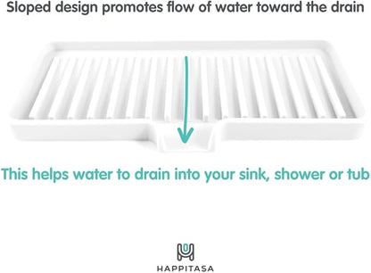 Happitasa Silicone Soap Dish Tray and Sponge Holder with Drain Chute | Bathroom and Kitchen Sink Organizer Caddy (Mocha, 9"x3.5", 5.6 Ounces)