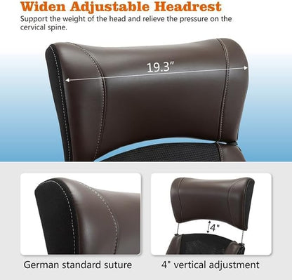 Clearance Executive Office Chair, Ergonomic Leather Desk Chair - Widened Adjustable Headrest with Flip-Up Arms, High Back Computer Swivel Task Chair with Lumbar Support, Brown