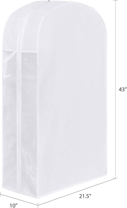 Kntiwiwo 43" Cotton Garment Bag for Hanging Clothes and Storage, Breathable Suit Bags for Closet Storage with 10" Gusseted & Large Clear Window for Suits, Short Dresses, Jackets, Sweaters, 3 Pack