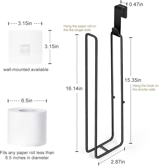 Black Over The Tank Toilet Paper Holder for 4 Roll Tissue,Bathroom Toilet Paper Roll Storage Holder Wall Mount Brushed Nickel,Metal Hanging Toilet Paper Holder Dispenser,Organizer 2pcs