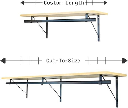 Custom Cut-to-Size Premium Wall-Mounted Shelf with Rod and Bracket Kit. 3/4" Thick Shelves, 14 inches deep. Customize The Length from 16" up to 72".