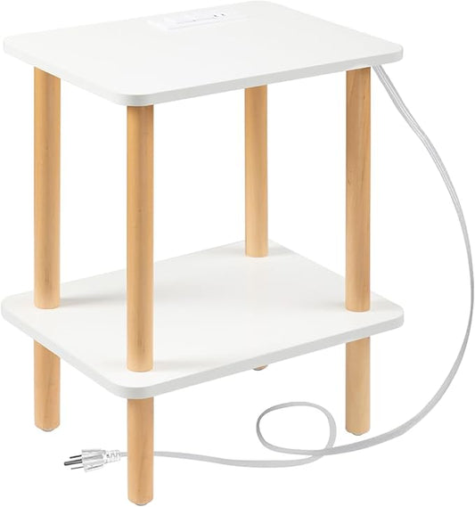 FORAOFUR End Table with Charging Station, End Tables with USB Ports and Outlets, Small Side Table for Living Room, Bedroom & Office, Two-Tier Narrow Side Table, Easy Assembly