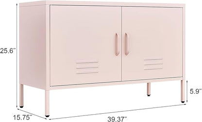 Metal Cabinets,2 Door Cabinet with Adjustable Shelf,Pink Storage Cabinet for Bedroom,Living Room,Pink