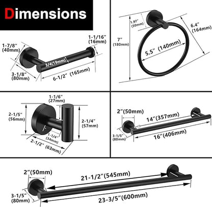 12 Pieces Matte Black Bathroom Hardware Accessories Set Hand Towel Ring 16&23.6 inch Round Towel Bar Toilet Paper Holder Towel Hooks 4 Pieces SUS 304 Stainless Steel,Heavy Duty,Wall Mounted