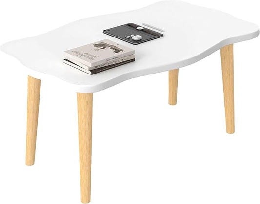 Cookie Coffee Table Low Table with 4 Solid Wood Sturdy Legs,Floor Table Desk for Sitting on The Floor,19.7"D x 31.5"W x 16"H Inches,Living Room/Toy room Furniture,Rental house Furniture(White)