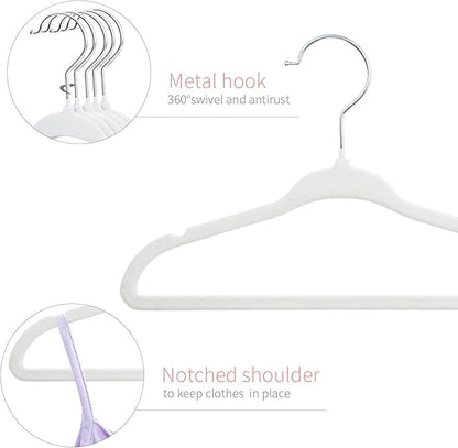 ManGotree Baby Velvet Clothes Hangers, 10.95'' Non-Slip Kids Hangers, Space Saving Hangers for Infant Toddler Children, 15 Pack (White)