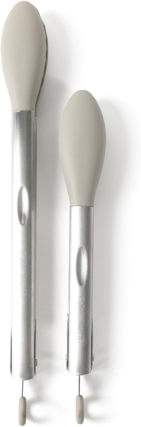 Calphalon Edge 2 Piece Stainless Steel Kitchen Tongs Set W/Silicone Heads - Taupe