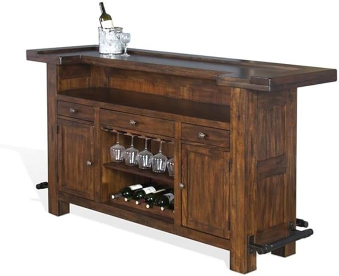 Sunny Designs Tuscany 78" Farmhouse Wood Bar Unit in Medium Brown
