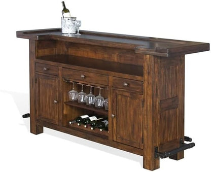 Sunny Designs Tuscany 78" Farmhouse Wood Bar Unit in Medium Brown