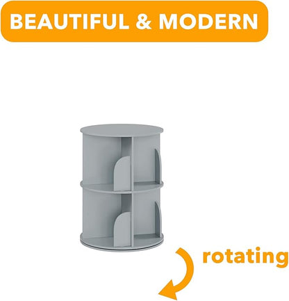 SpaceAid 2 Tier Rotating Bookshelf Tower, Spinning Bookcase Lazy Susan, Revolving 360 Book Shelf Storage Round Carousel, Vertical Rotate Turning Spiral Corner Organizer, Gray