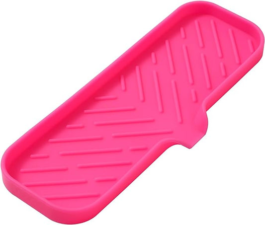 MicoYang Silicone Soap Dish with Drain Spout — Self-Draining Double Sink Organizer Tray for Kitchen & Bathroom, Dispensers, Sponges & Soap Holder, Non-Slip & Dishwasher Safe, Rose (Large, 12"×4")