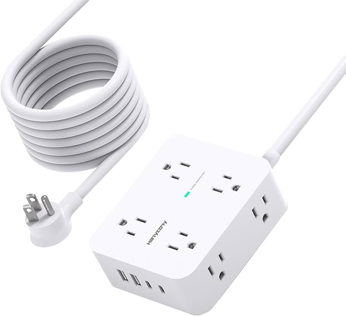Extension Cord 10 Ft, HANYCONY Surge Protector Power Strip with 8 Widely Outlets 4 USB Ports (2 USB C), 3-Side Outlet Extender Strip, Wall Mount, Ideal for Home Office College Dorm Room Essentials