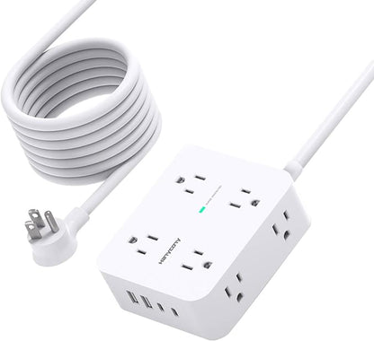 Extension Cord 10 Ft, HANYCONY Surge Protector Power Strip with 8 Widely Outlets 4 USB Ports (2 USB C), 3-Side Outlet Extender Strip, Wall Mount, Ideal for Home Office College Dorm Room Essentials