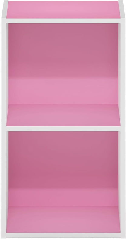 Furinno PASIR Book Shelf, 2-Tier Modern Bookshelf, Open Shelves Bookcase 9 x 12 x 21, for Living Room, Bedroom, Home Office, Pink/White
