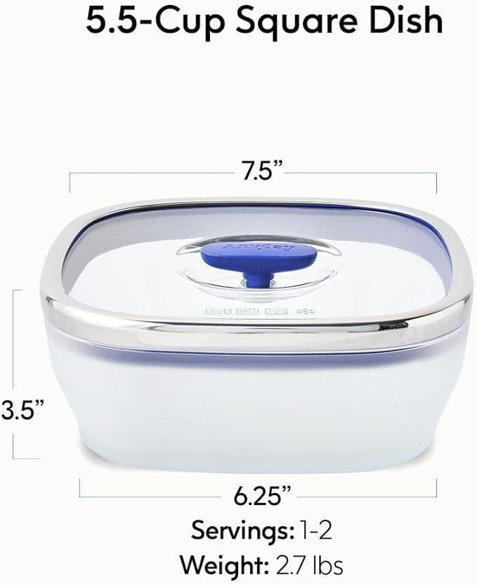 Anyday 5.5-Cup Square Glass Food Storage with Glass Lid | Plastic-Free Meal Prep & Microwave Cookware | Stackable Airtight Storage Container with Vented Lid for Microwave-Safe Reheating
