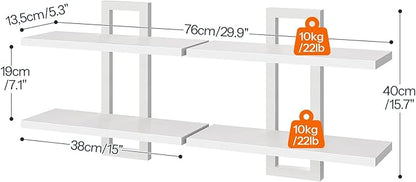 HOOBRO Floating Shelves, 15 Inch Wall Shelf Set of 2, Wall Mounted Storage Shelves 2-Tier, Hanging Bathroom Shelves, for Living Room, Bedroom, Bathroom, Kitchen, White WW32BJ01